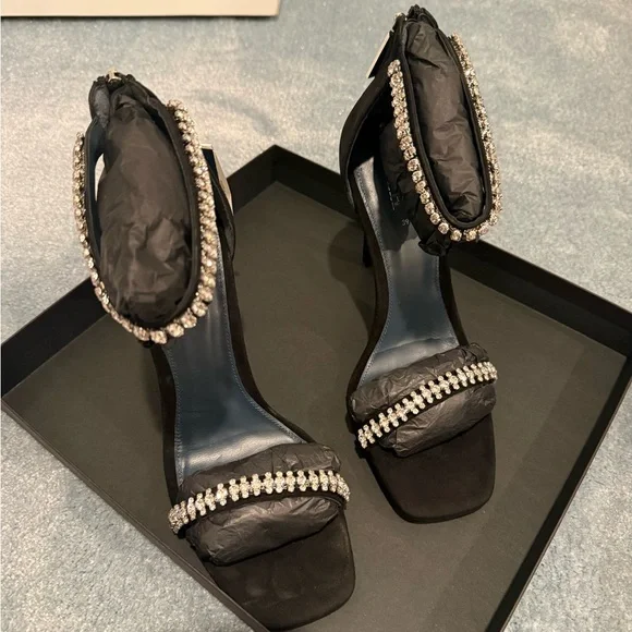 Zara Crystal Strap Black Suede Heels - Picture 5 of 11